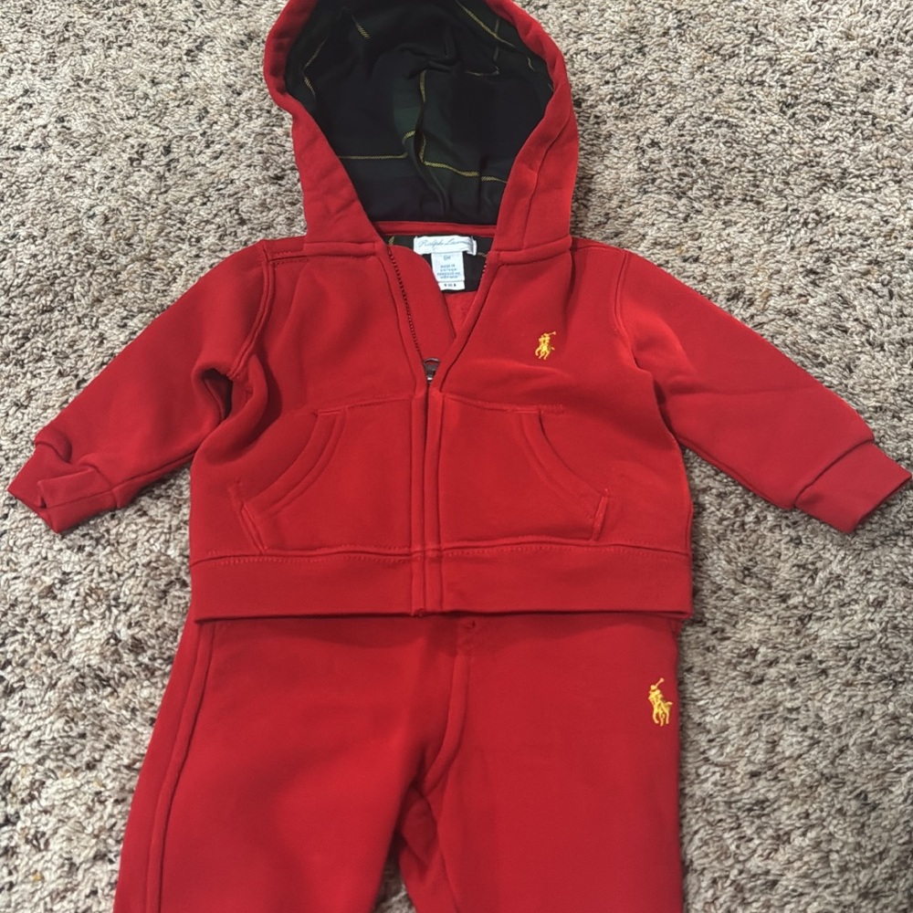 Ralph Lauren Red Hoodie and Pants Set